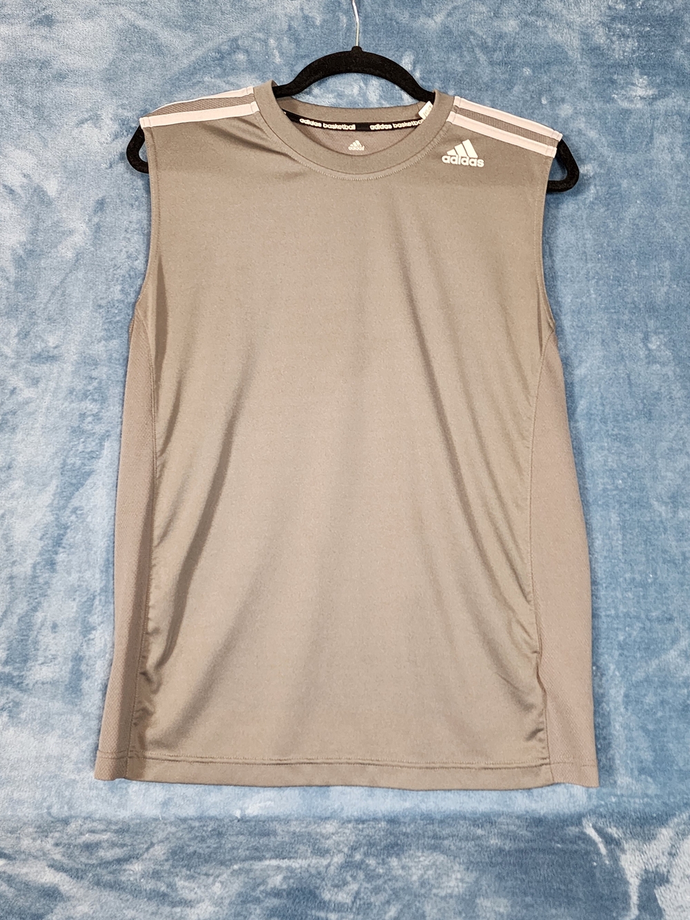 adidas Gray Basketball Performance Tank Top with White Logo Trim